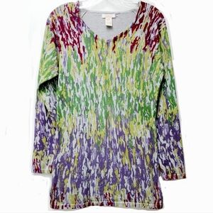 Sundance 100% Cotton Vneck Multicolor Abstract Tunic Sweater Size Medium